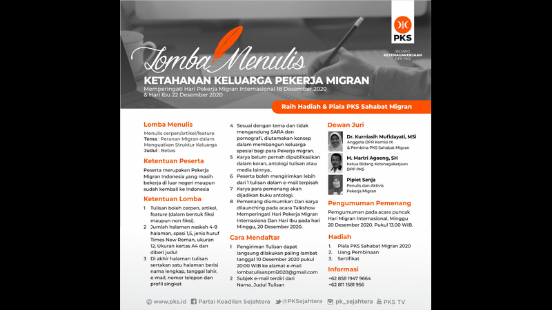 PKS | DPP PKS Gelar Lomba Menulis Ketahanan Keluarga Pekerja Migran